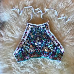 ASOS swim embellished halter top